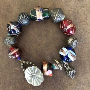 Hand painted Unique Bead Bracelet Sz M